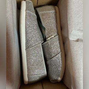 Toms Kids Sparkly Slippers - Silver Glitter